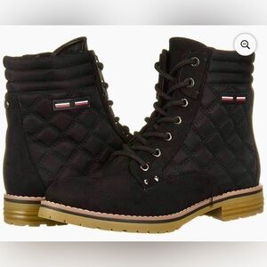 Preloved Tommy Hilfiger Twonella Black Quilted Combat Boots Women's Size 8